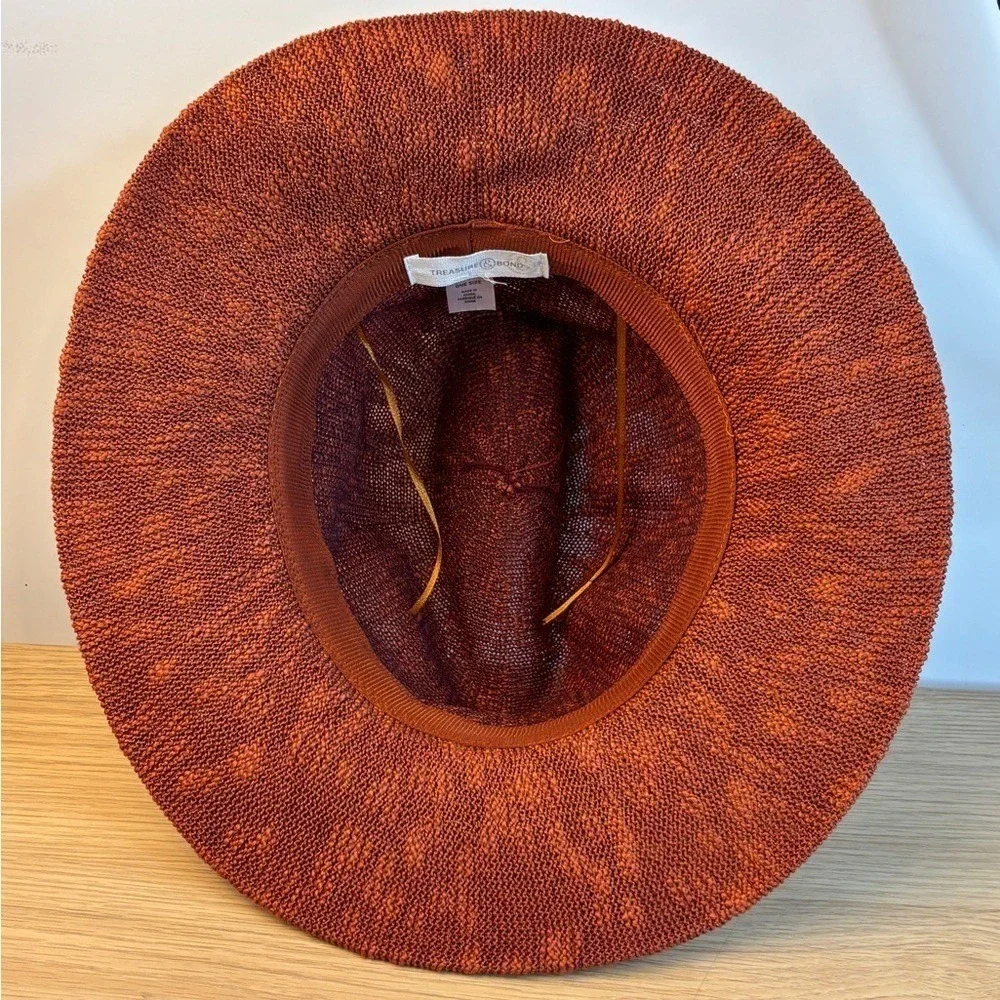 Treasure & Bond Hat‎ Fedora Rust Orange Knit Wide Brim One Size Boho 70s Style